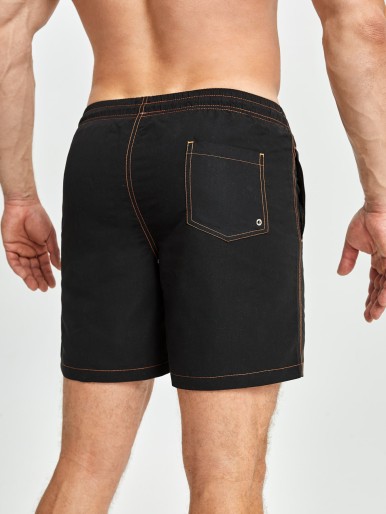 Men Solid Drawstring Waist Swim Trunks