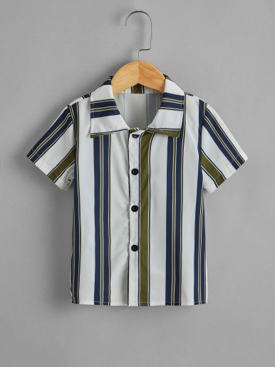 Toddler Boys Vertical Striped Button Up Shirt