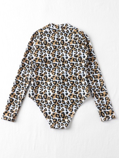 Girls Leopard Print One Piece Swimsuit