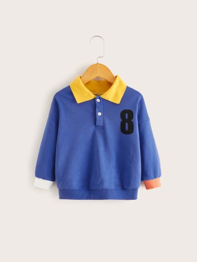 Toddler Boys Contrast Collar Letter Graphic Polo Shirt