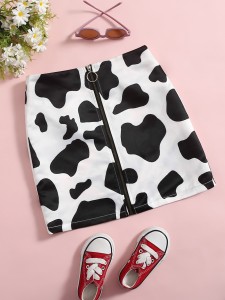 Girls Cow Print Zip Up Skirt