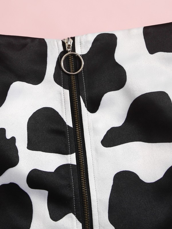 Girls Cow Print Zip Up Skirt