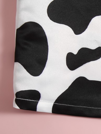 Girls Cow Print Zip Up Skirt