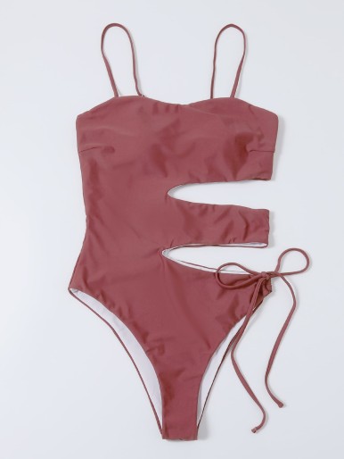 Cut-out Tie Side One Piece Swimsuit