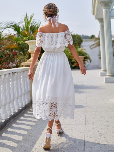 Contrast Lace Bardot Dress