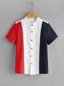 Boys Single Breasted Colorblock Shirt