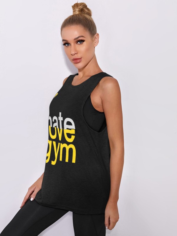 Slogan Graphic Drop Armhole Sports Tank Top