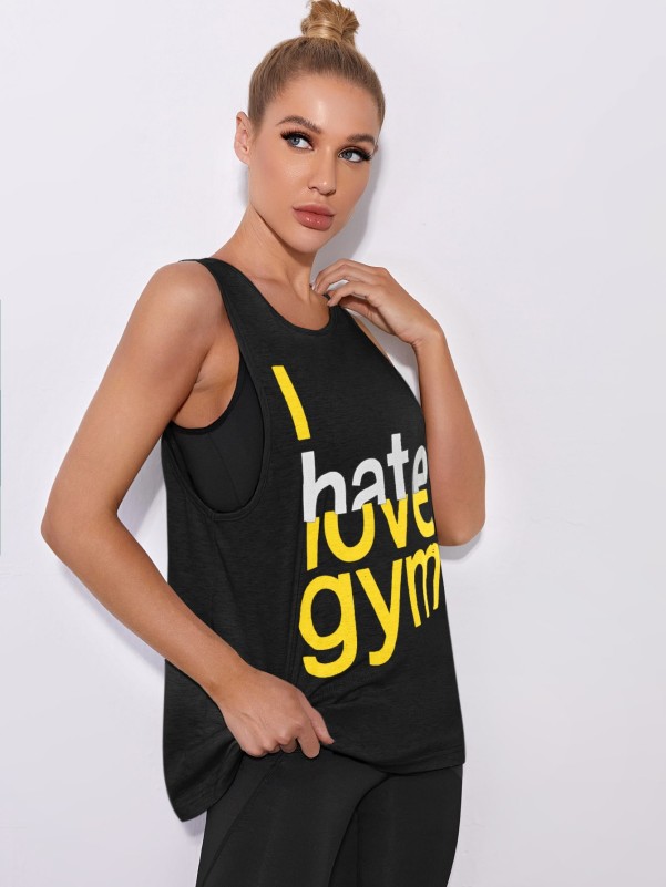 Slogan Graphic Drop Armhole Sports Tank Top