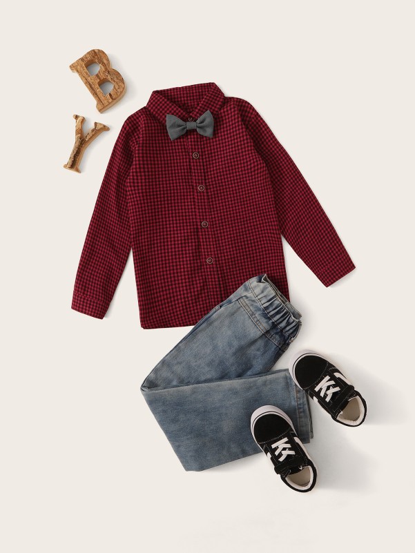 Toddler Boys Bow Tie Gingham Shirt