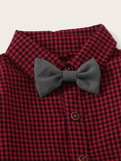 Toddler Boys Bow Tie Gingham Shirt