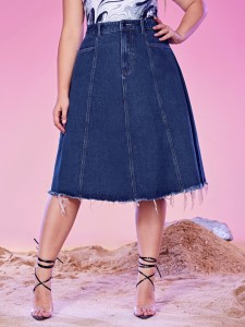 Plus Raw Hem Denim Skirt