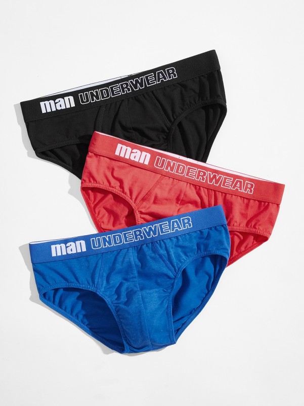 Men 3 Pack Letter Graphic Brief