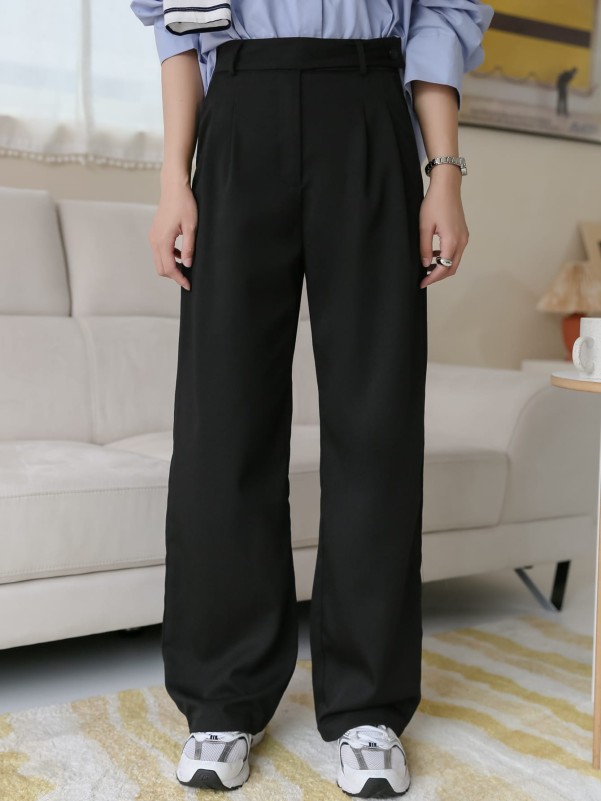 Slant Pocket Fold Pleated Tailored Pants