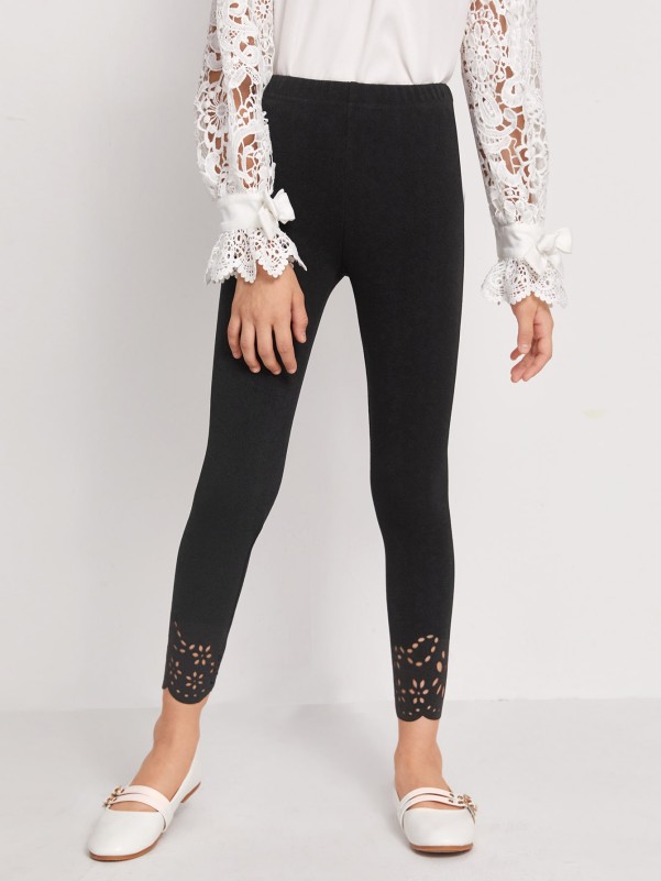 Girls Laser Cut Scallop Edge Leggings