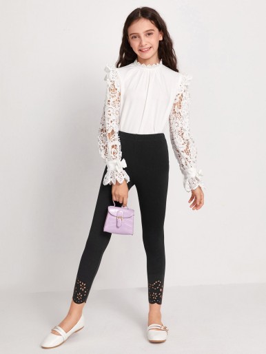 Girls Laser Cut Scallop Edge Leggings