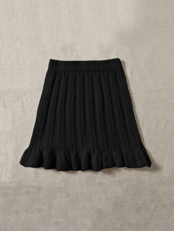 Ruffle Hem Cable Knit Skirt