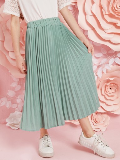 Girls Pleated Solid Skirt