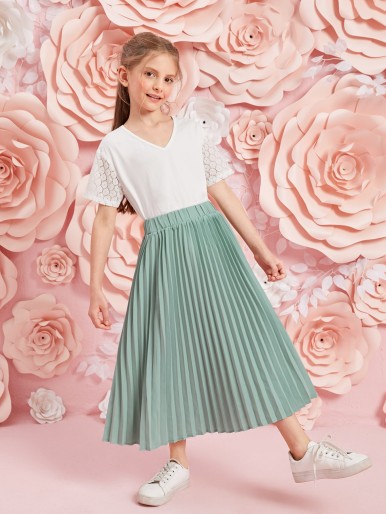 Girls Pleated Solid Skirt