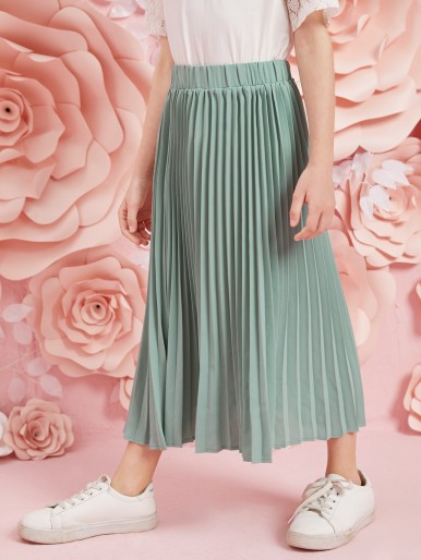 Girls Pleated Solid Skirt