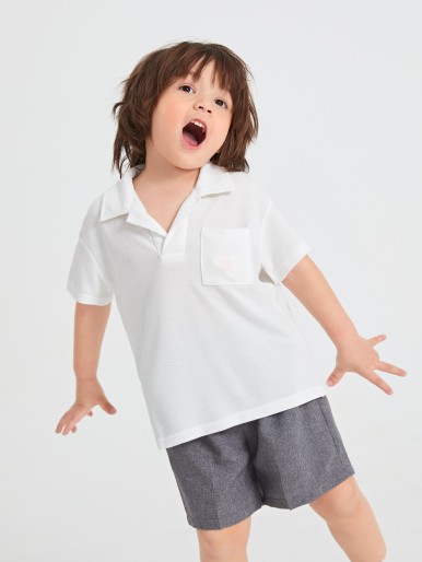 Toddler Boys Drop Shoulder Patch Pocket Polo Shirt