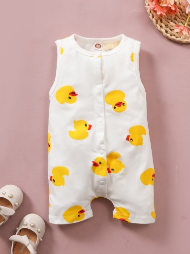 Baby Boy Cartoon Duck Print Romper