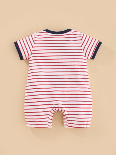 Baby Striped Contrast Trim Romper