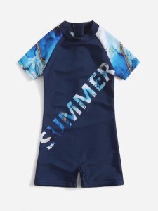 Toddler Boys Marble Print Zipper One Piece Swimsuit