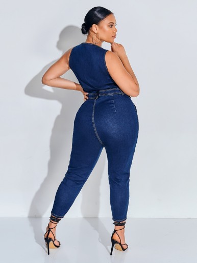 Plus Zip Front Denim Overalls