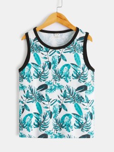 Boys Tropical Print Contrast Binding Tank Top