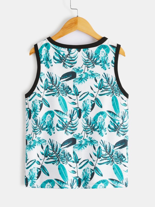 Boys Tropical Print Contrast Binding Tank Top