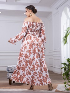 Plus Floral Print Shirred Midi Dress