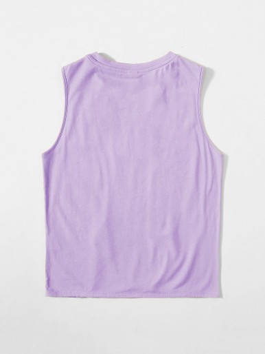 Teen Girls Knot Hem Solid Tank Top