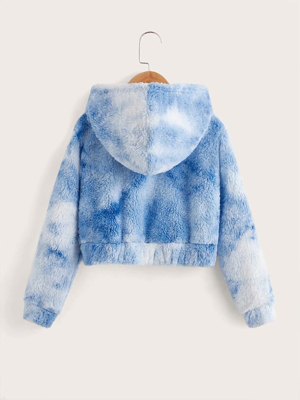 Girls Tie Dye Zipper Hooded Flannel Jacket