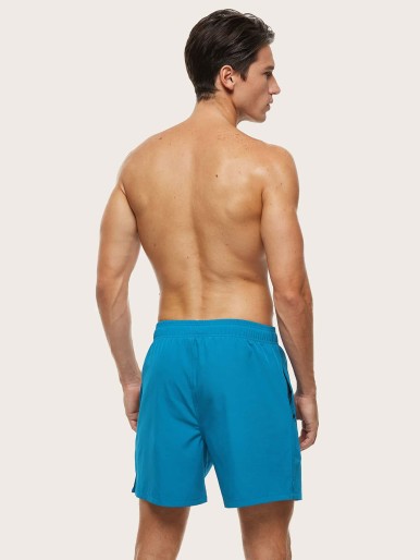 Men Solid Drawstring Waist Swim Shorts