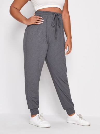 Plus Solid Drawstring Waist Sweatpants