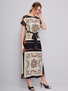Large size, striped lace, slip dress and robe set