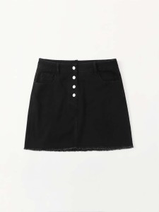 Plus Button Fly Raw Hem Denim Skirt