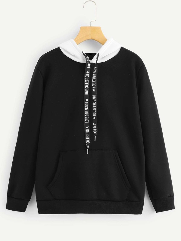 Pocket Front Contrast Hooded Sweatshirt