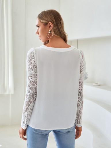 Maternity Lace Panel V Neck Blouse