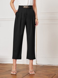 Chain Detail Fold Pleated Front Pants