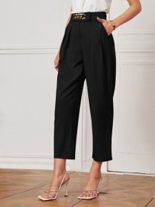 Chain Detail Fold Pleated Front Pants