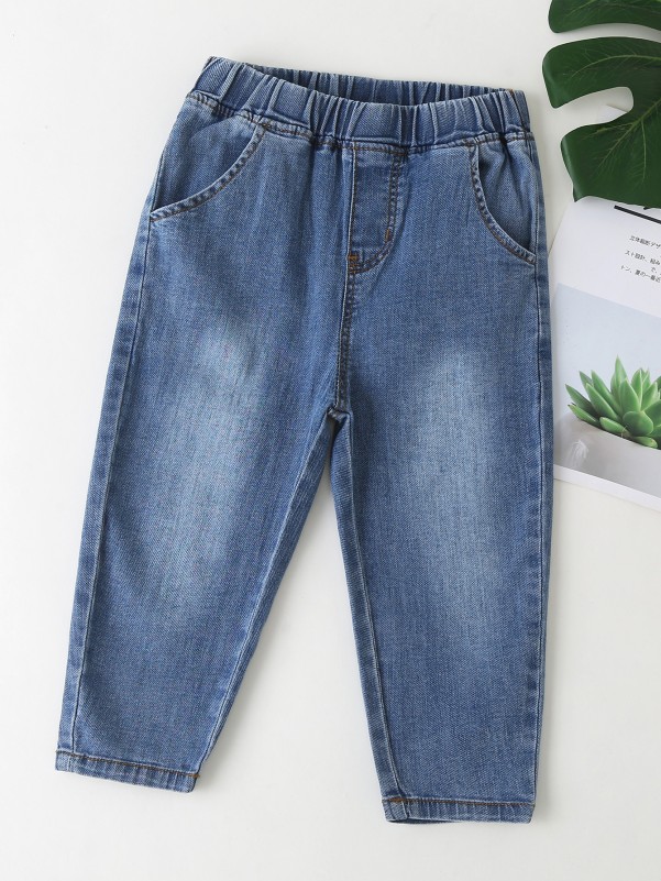 Toddler Girls Stone Washed Slant Pocket Tapered Jeans