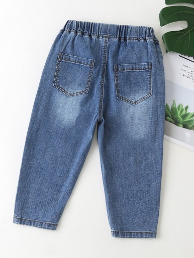 Toddler Girls Stone Washed Slant Pocket Tapered Jeans