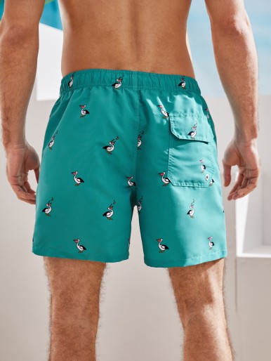 Men Animal Print Drawstring Swim Trunks