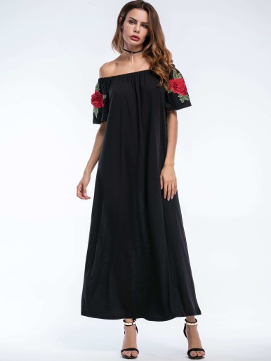 Bardot Embroidered Appliques Full Length Dress