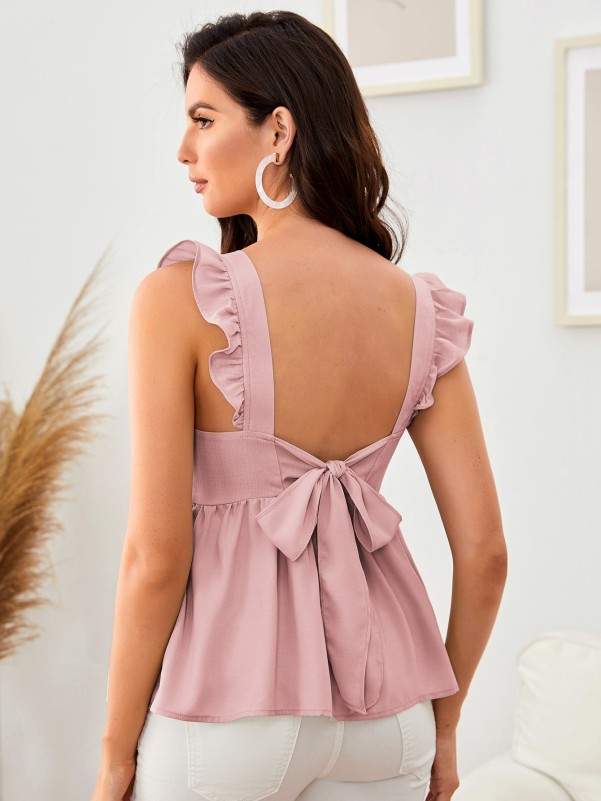 Maternity Ruffle Armhole Tie Back Peplum Top