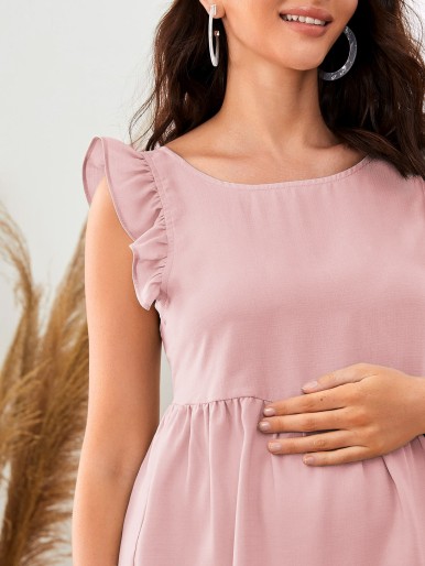 Maternity Ruffle Armhole Tie Back Peplum Top