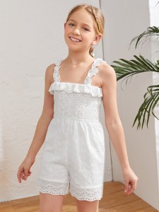 Girls Frill Trim Shirred Schiffy Cami Romper