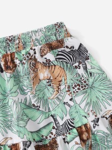 Girls Animals and Tropical Print Flounce Hem Skirt