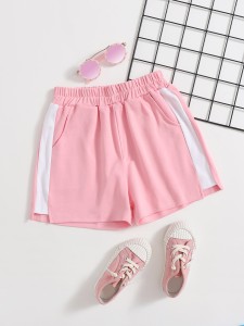 Girls Colorblock Elastic Waist Track Shorts